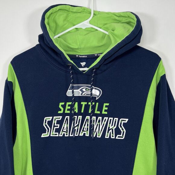 Seattle Seahawks Fanatics Hoodie Mens Size Medium Blue Green Fleece NFL Pullover - Picture 2 of 12
